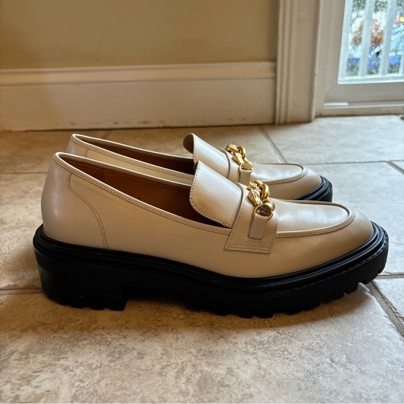 TORY BURCH JESSA LOAFER LUG SOLE NEW CREAM LEATHER EQUESTRIAN HARDWARE SZ 10.5US - Picture 4 of 7